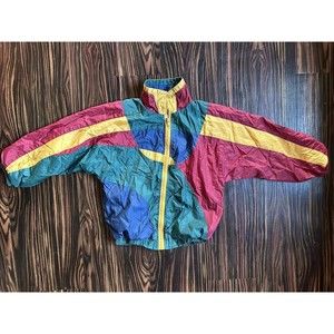 Youth Vintage Windbreaker Jacket 90s Colorblock Sz 10 Yellow Green Red Blue